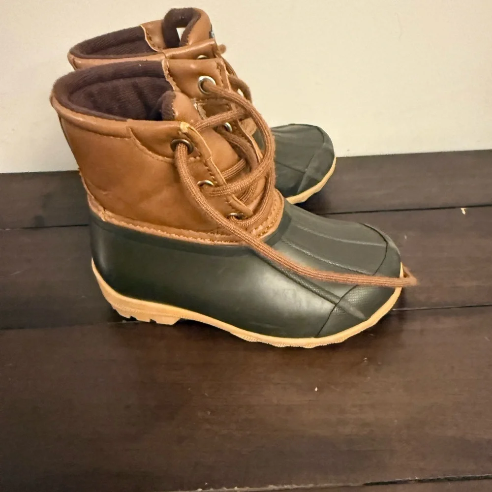 Sperry Port Duck Boots Kids Size 8 Brown Leather Waterproof Rain Snow Boots